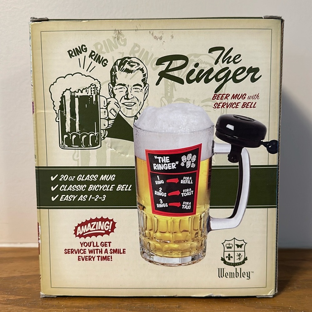 The Ringer 20 oz Glass Beer Mug w/Service Bell by Wembley